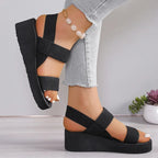 Women's Fashion Trend Anti-slip Wear-resistant Pure Black Belt Soft Soled High-heeled Sandals