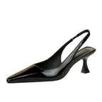 Women 6cm High Heels Retro Streetwear Catwalk Sandles Lady Daily Work Slingback Strap Elastic Mid Heels Glossy Leather Sandals