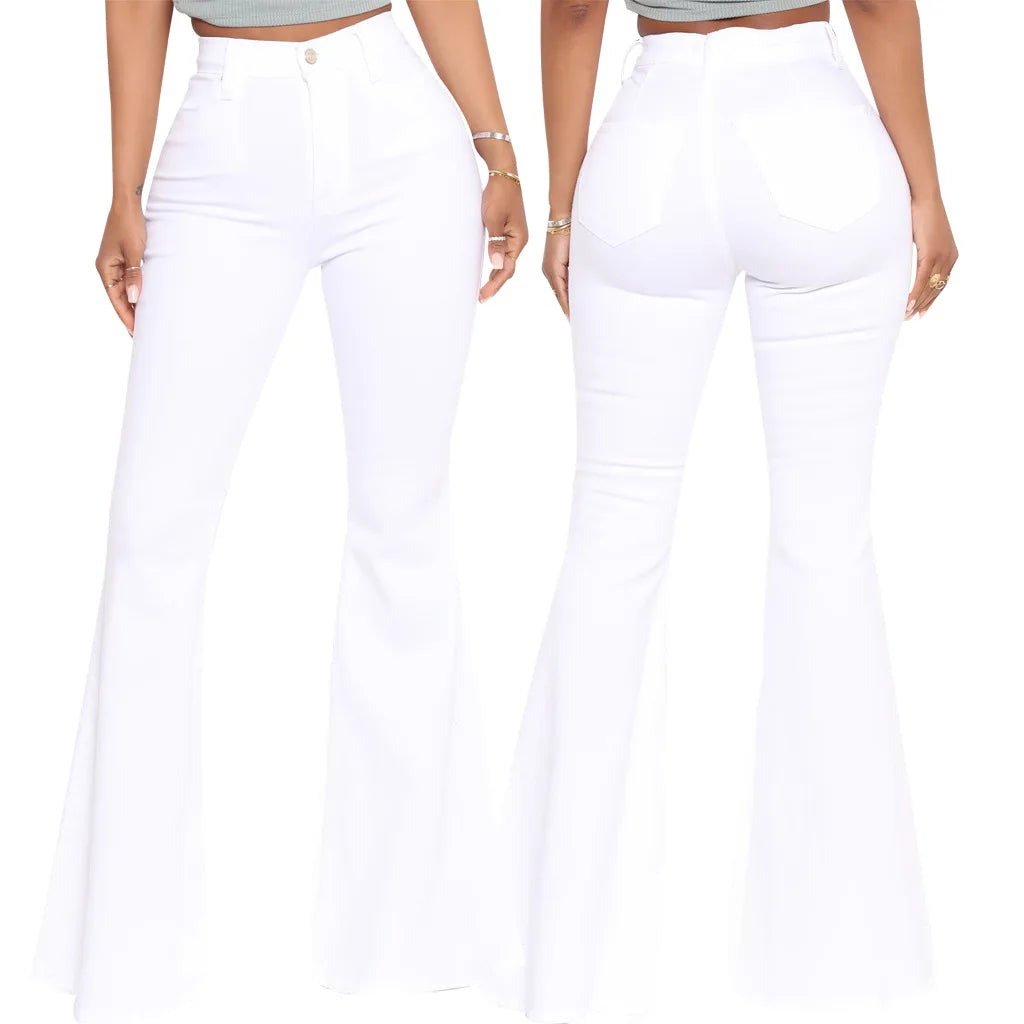 Women Jeans Flare Pants Sexy Denim Long Pant Hip Wrap Casual Solid Elegant Splice Regular Slim Fit High Waist Trousers Summer