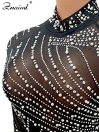 Znaiml Luxury 2023 Evening Celebrity Feathers Sheer Mesh Short Dresses for Women Sexy Pearls Rhinestones Party Birthday Vestidos