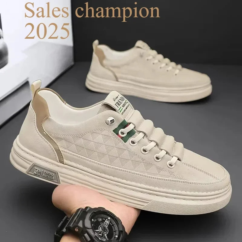 Upgrade your style with Men's Vulcanize Shoes 2025 /White Leather Casual Shoes/