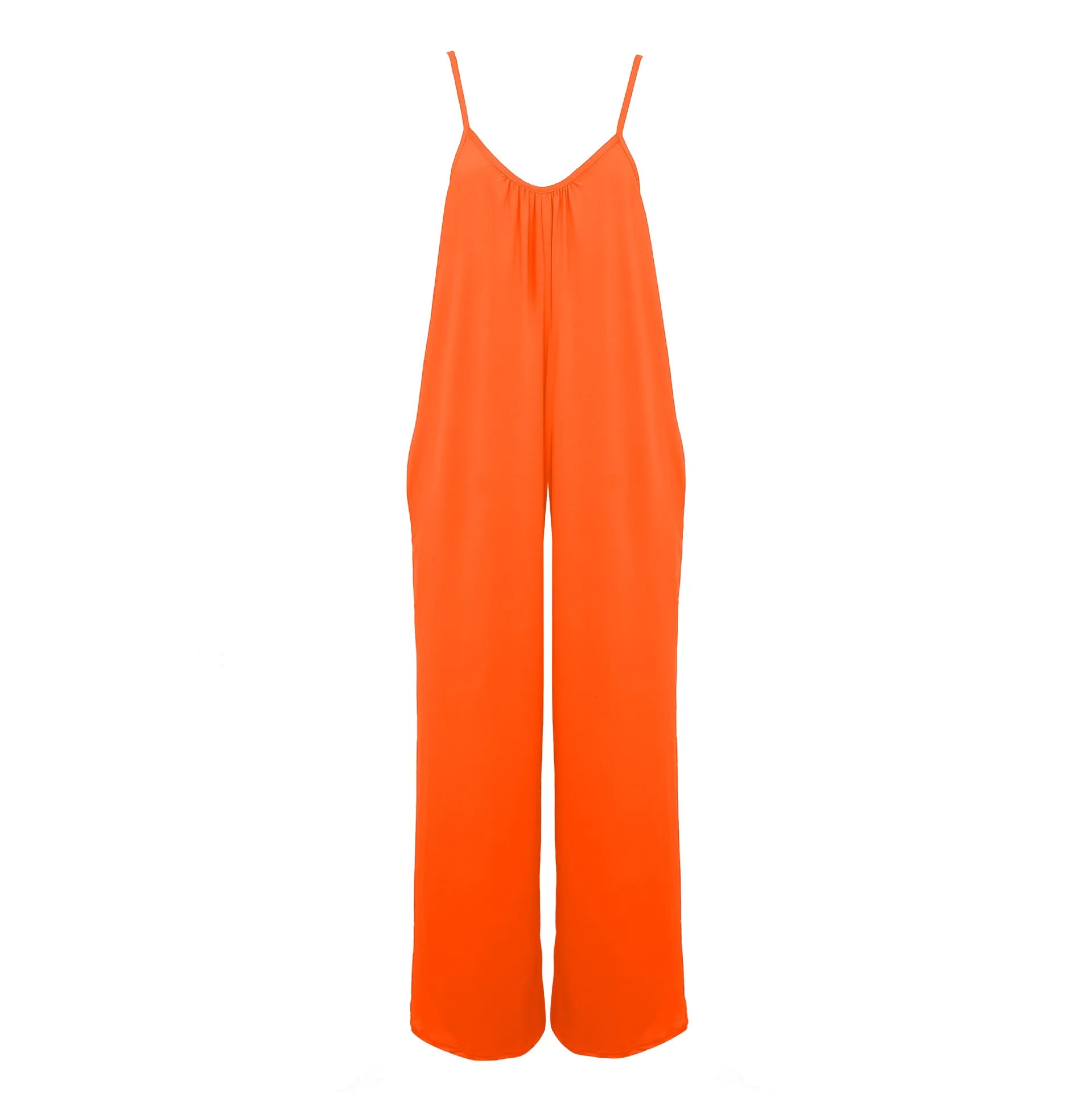 European and American Suspender  Women's 2023 Summer New Foreign Trade Tolid Color Pocket Casual Jumpsuit