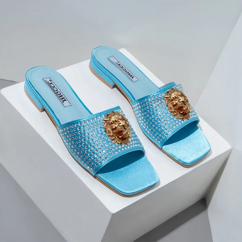 New high heels women's sandals Lion hardware buckl e with summer slippers luxury high heels T15