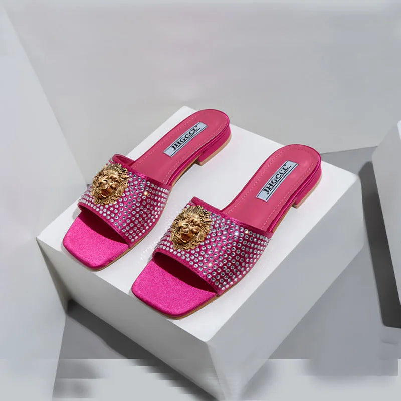 New high heels women's sandals Lion hardware buckl e with summer slippers luxury high heels T15