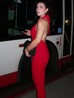 Dulzura Sleeveless Halter Backless Lace Up Jumpsuit Solid Sexy Casual Romper Party Club Streetwear Women'S Autumn Winter Clothes