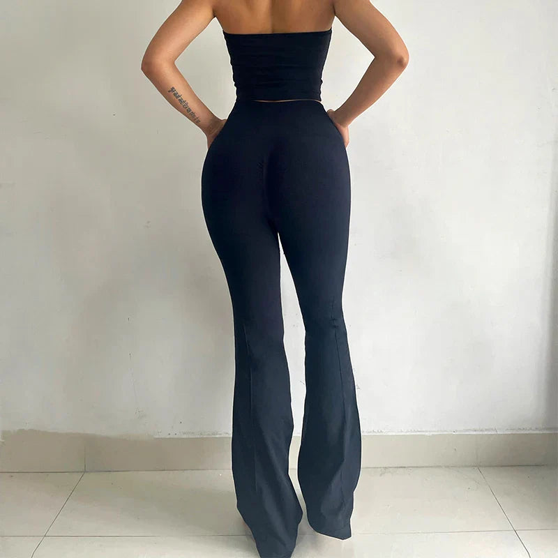 Fast-drying High-waisted Yoga Bell-bottoms Tight-fitting Long-legged Stretch Leggings Hip-lift Running Slimming Athletic Pants