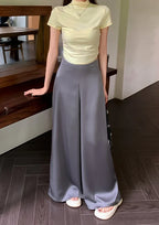 High-Grade Acetate Satin Wide-Leg Pants Women Spring Bell-Bottoms Pants Loose Casual Pants High Waist Oversized Long Pantalons
