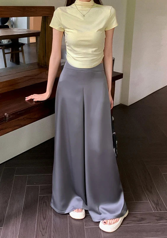 High-Grade Acetate Satin Wide-Leg Pants Women Spring Bell-Bottoms Pants Loose Casual Pants High Waist Oversized Long Pantalons