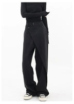 HOUZHOU Women Wide Suit Pants High Waist Gothic Japanese Style Baggy Black Trousers Irregular Straight Pants Casual Streetwear