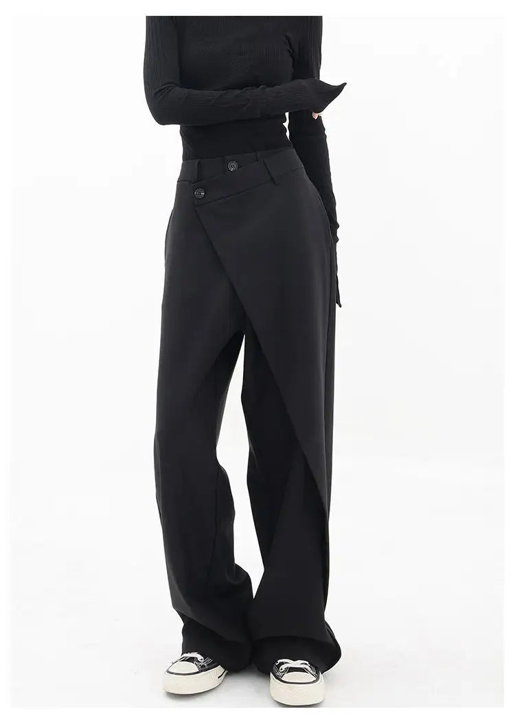 HOUZHOU Women Wide Suit Pants High Waist Gothic Japanese Style Baggy Black Trousers Irregular Straight Pants Casual Streetwear