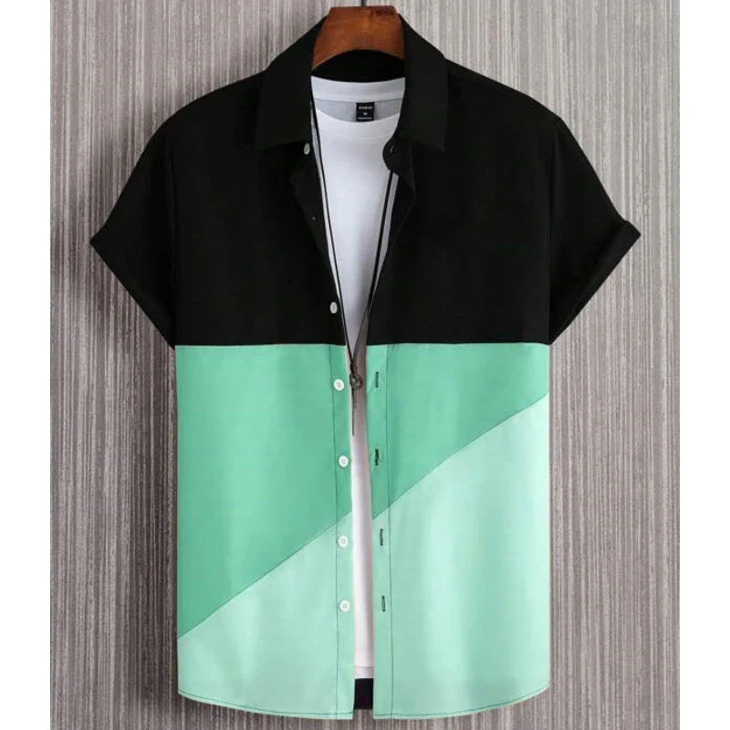 New Shirts For Men 3d Patchwork Plaid Printed Men'S Clothing Summer Casual Short Sleeved Daily Street Tops Loose Oversized Shirt