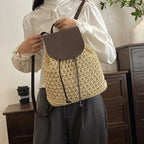 Vintage Straw Backpack Women's Fashion Shoulder Bag Versatile Straw Woven PU Leather Elegant Luxury Designer Backpack