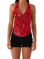 Elegant  Sequins Patchwork Women Halter Tops Summer Beaded Floral Pattern Backless Shirts Vest for Streetwear Aesthetic  Clothes