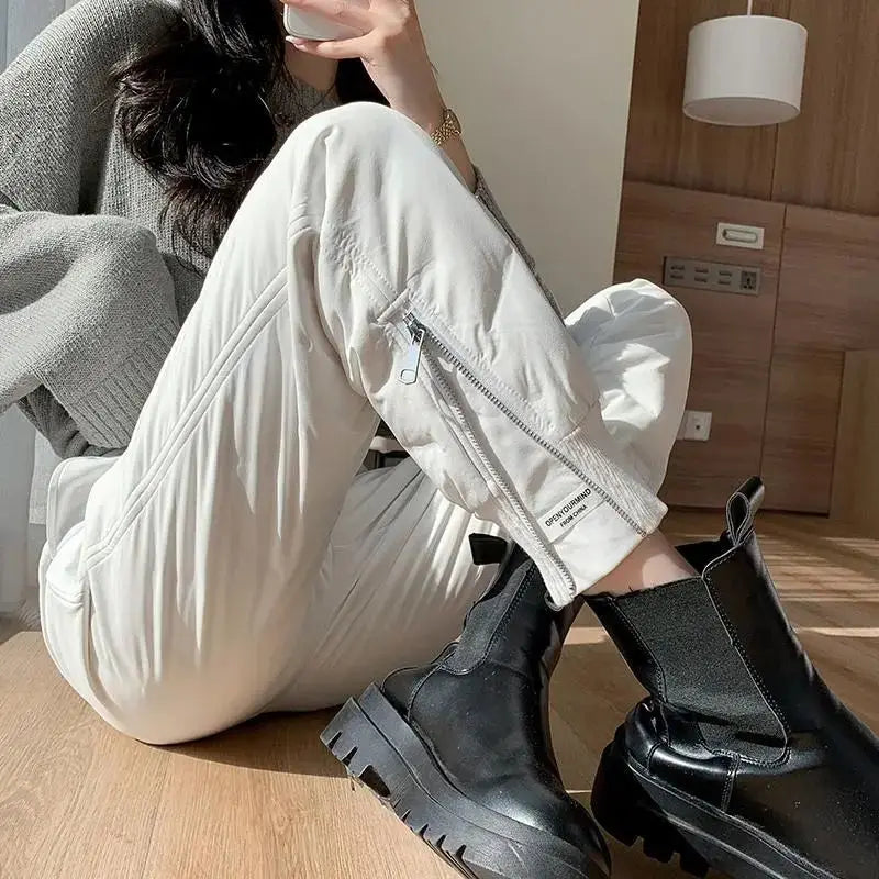 down Bottoming down Cotton Pants Women's New Loose High Waist down Wadded Trousers Women's Fashion Autumn and Winter New