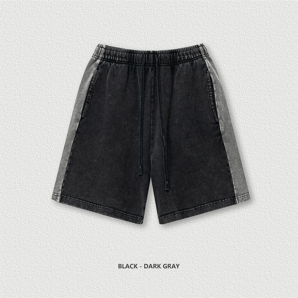 ZODF Vintage Men Washed 370gsm Cotton Shorts Unisex High Street Patchwork Distressed Shorts Brand Clothes HY1026