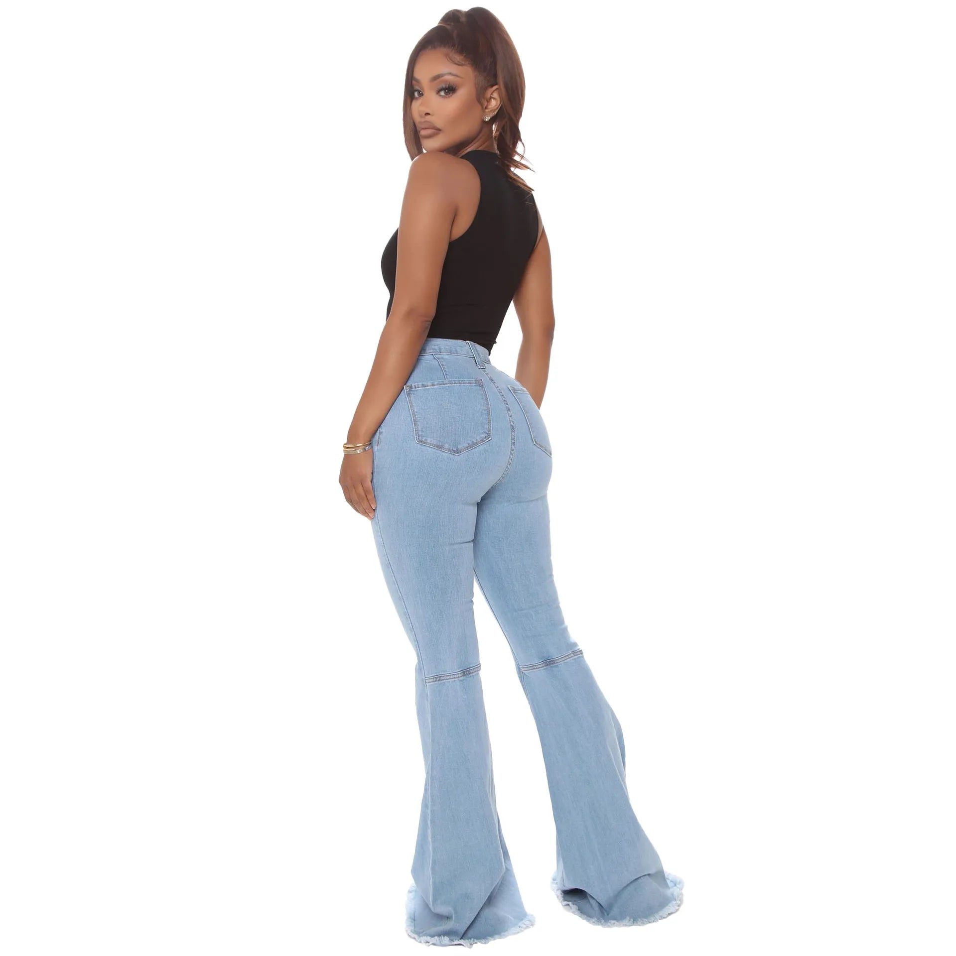 Women Jeans Flare Pants Sexy Denim Long Pant Hip Wrap Casual Solid Elegant Splice Regular Slim Fit High Waist Trousers Summer