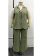 GIBSIE Plus Size Two Piece Set For Women Solid Notched Neck Sleeveless Vest And Wide Leg Pants 2025 Summer Office Ladies Suit