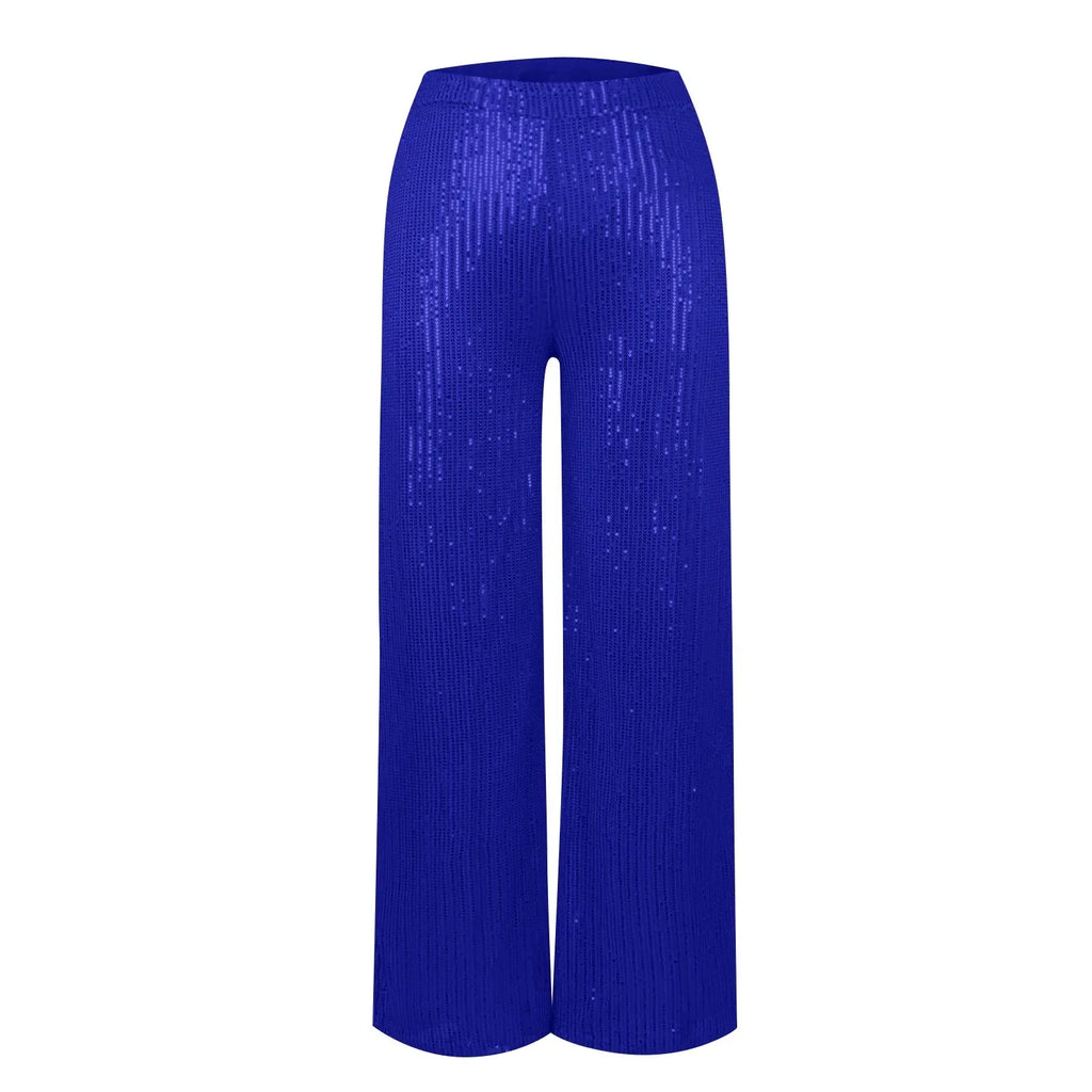Women's Fashion Solid Color High Waist Sequin Side Zipper Draped Wide Leg Pants Pants for Women Women's Pants Women's Pants 2024