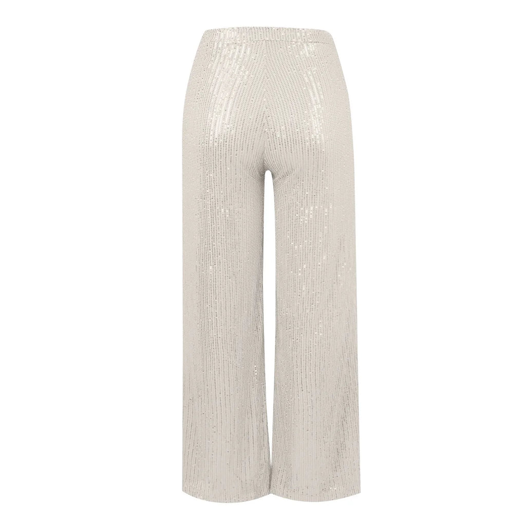 Women's Fashion Solid Color High Waist Sequin Side Zipper Draped Wide Leg Pants Pants for Women Women's Pants Women's Pants 2024