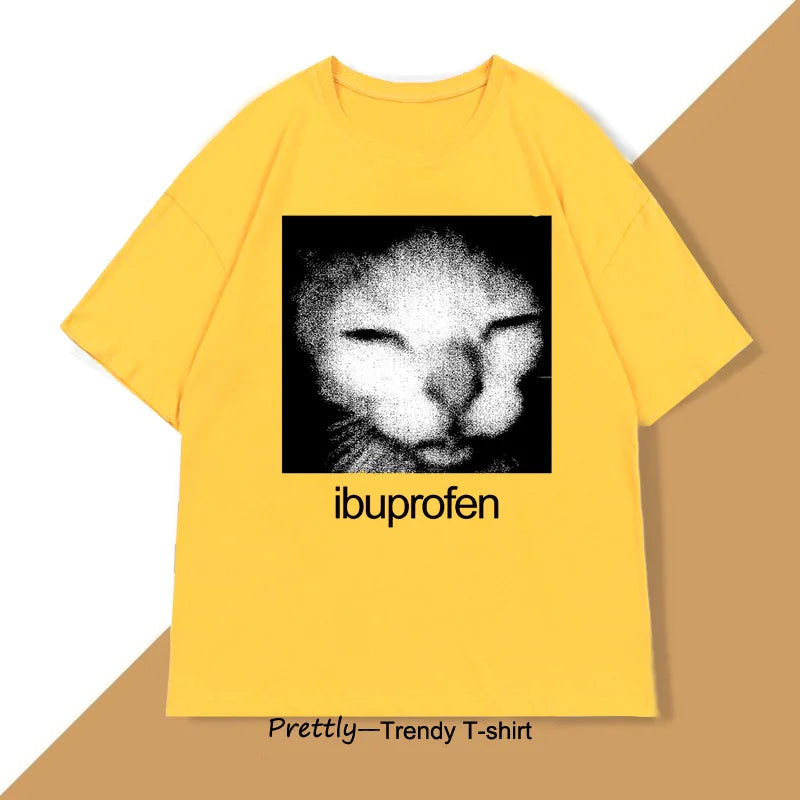 Ibuprofen Cat Meme T-shirt Men Causal Funny Cat Graphic T Shirts Fashion O Neck Mens Clothes Unisex Streetwear T-shirts