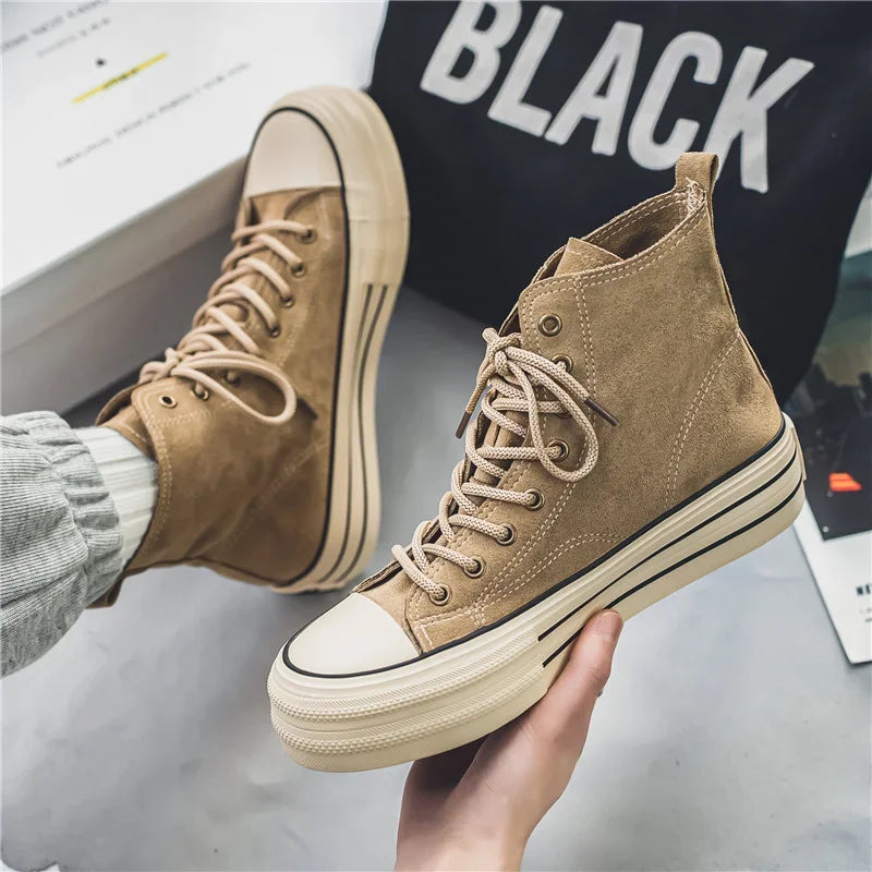 Classic Fashion Skateboarding Shoes for Men Women Comfy Suede Leather High Top Sneakers Men Height-increasing Platform Sneakers