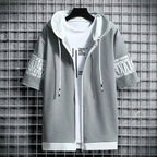 Fashion Men's Hoodies Summer Men Clothing T-shirt Zipper Hood Cartoon Casual T Shirt Print Hooded Top Short Sleeve Men
