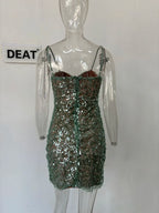 DEAT Heavy Industry Diamond Chain Pearl Suspender Dresses Women For Women 2024 Summer New Party Strap Dress Female 29L7707