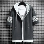 Fashion Men's Hoodies Summer Men Clothing T-shirt Zipper Hood Cartoon Casual T Shirt Print Hooded Top Short Sleeve Men
