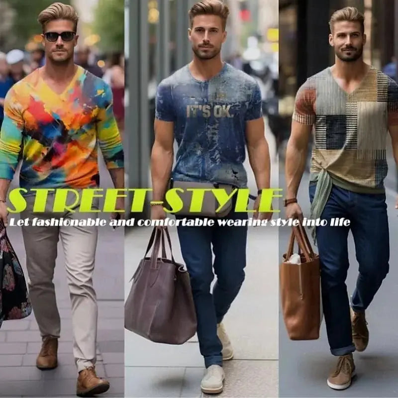 Colorful Stripes 3D Printed Polo Shirt For Men Geometric Color Block Pattern T-Shirt Casual Lapel Tops Loose Short Sleeve Tees