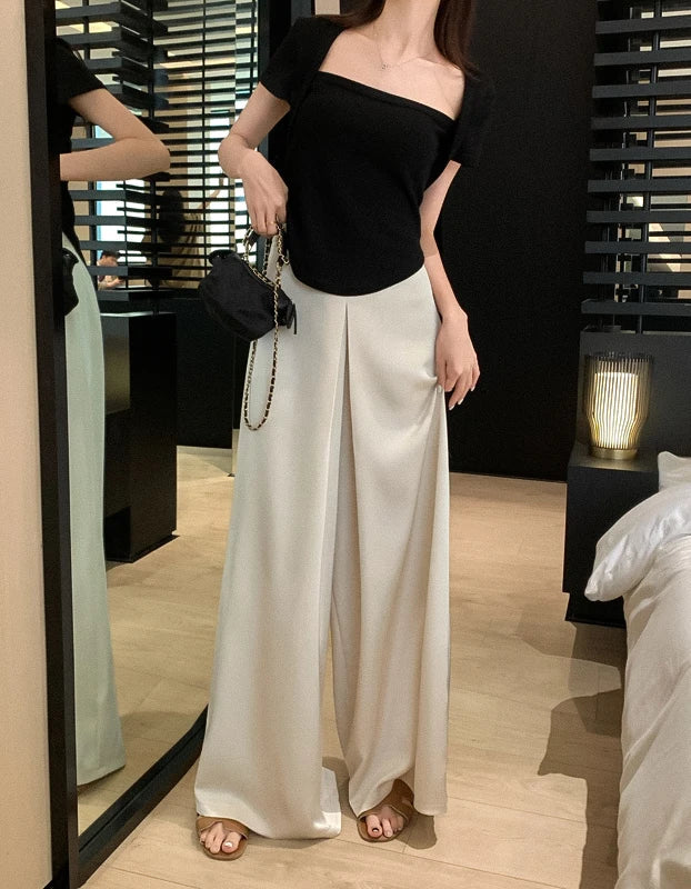 High-Grade Acetate Satin Wide-Leg Pants Women Spring Bell-Bottoms Pants Loose Casual Pants High Waist Oversized Long Pantalons