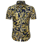 Summer New Men's Short Sleeved Shirt Thin Collar Hawaiian Style Floral Shirt Vacation Series Men's Shirt