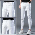 Korean Popular Clothes Men's Spring Autumn High-end Pure White Jeans Men's Brand Slim Elastic Small Feet Korean Trendy Trousers