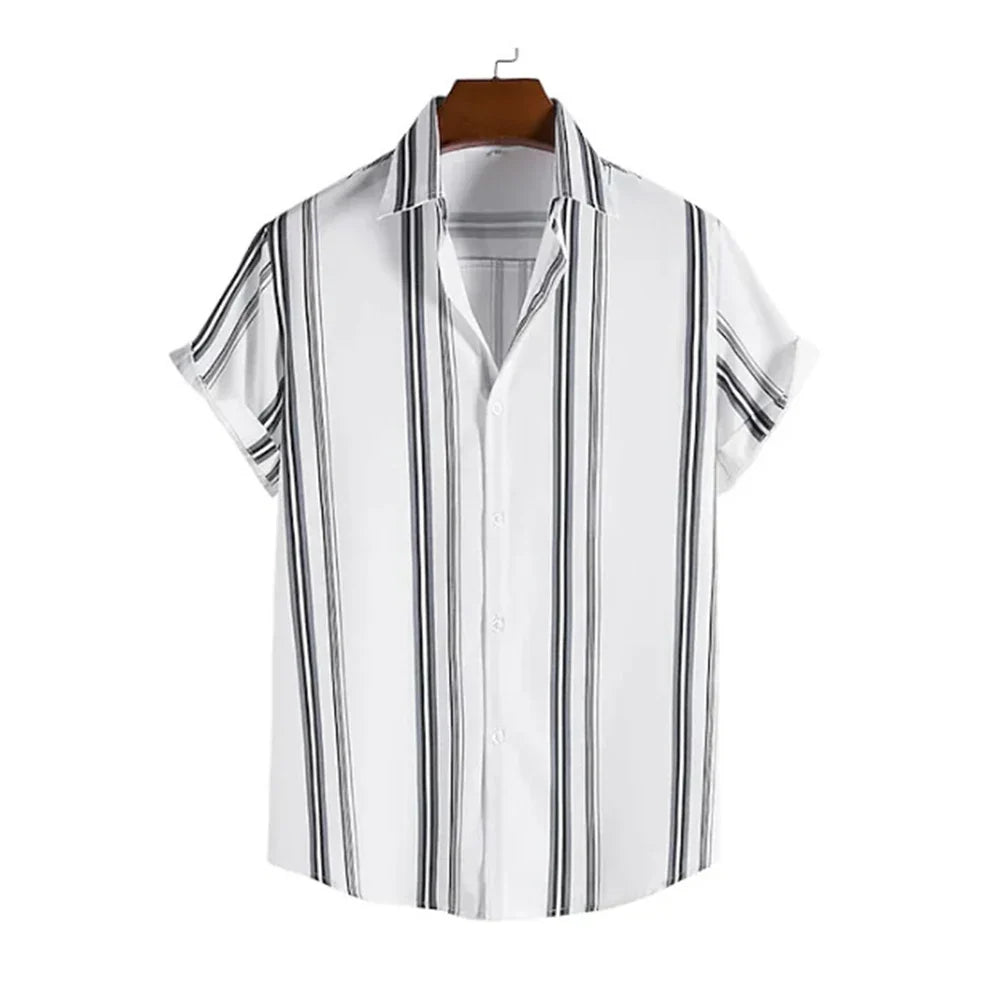 Summer New Short Sleeve Printed Shirt Men's Shirt Collar Casual Fashion Striped Shirt Thin Short Sleeve Shirt Men's