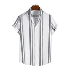 Summer New Short Sleeve Printed Shirt Men's Shirt Collar Casual Fashion Striped Shirt Thin Short Sleeve Shirt Men's