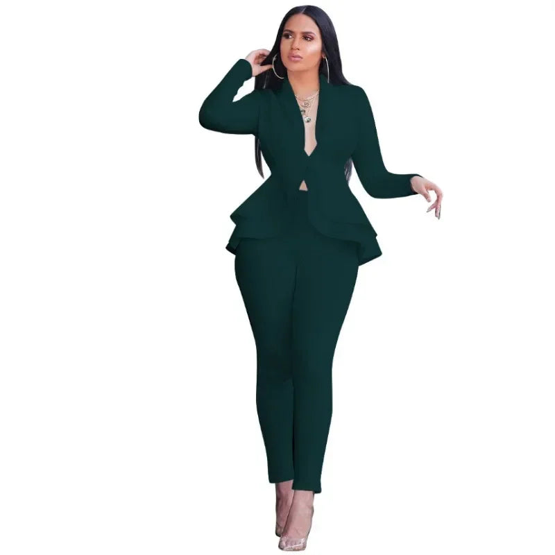 Women's L-XL Plus size Fashionable ruffled edge air layer professional uniform casual set and atmospheric showcasing