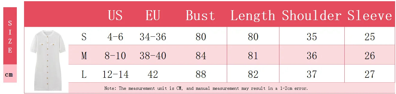 Elegant Women's Knitted Short Sleeve Dress Single Breasted High Waist Button Mini Curvy Dresse Knitwears White Black Summer 2025