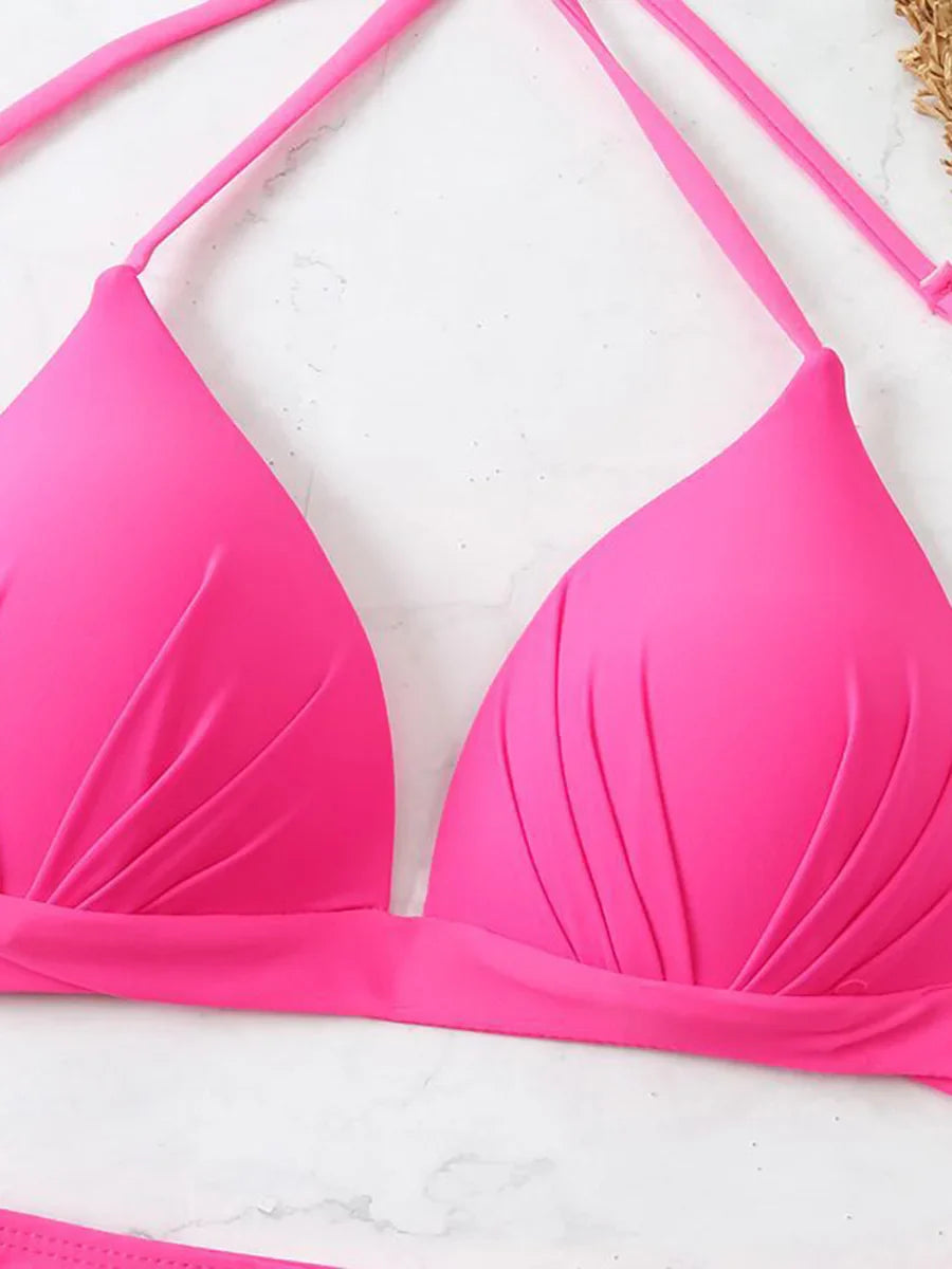 Triangle Bikinis 2025 Women Push Up Swimsuit Solid Sexy High Waist Swimwear Female Swimming Bathing Suit Summer Beachwear