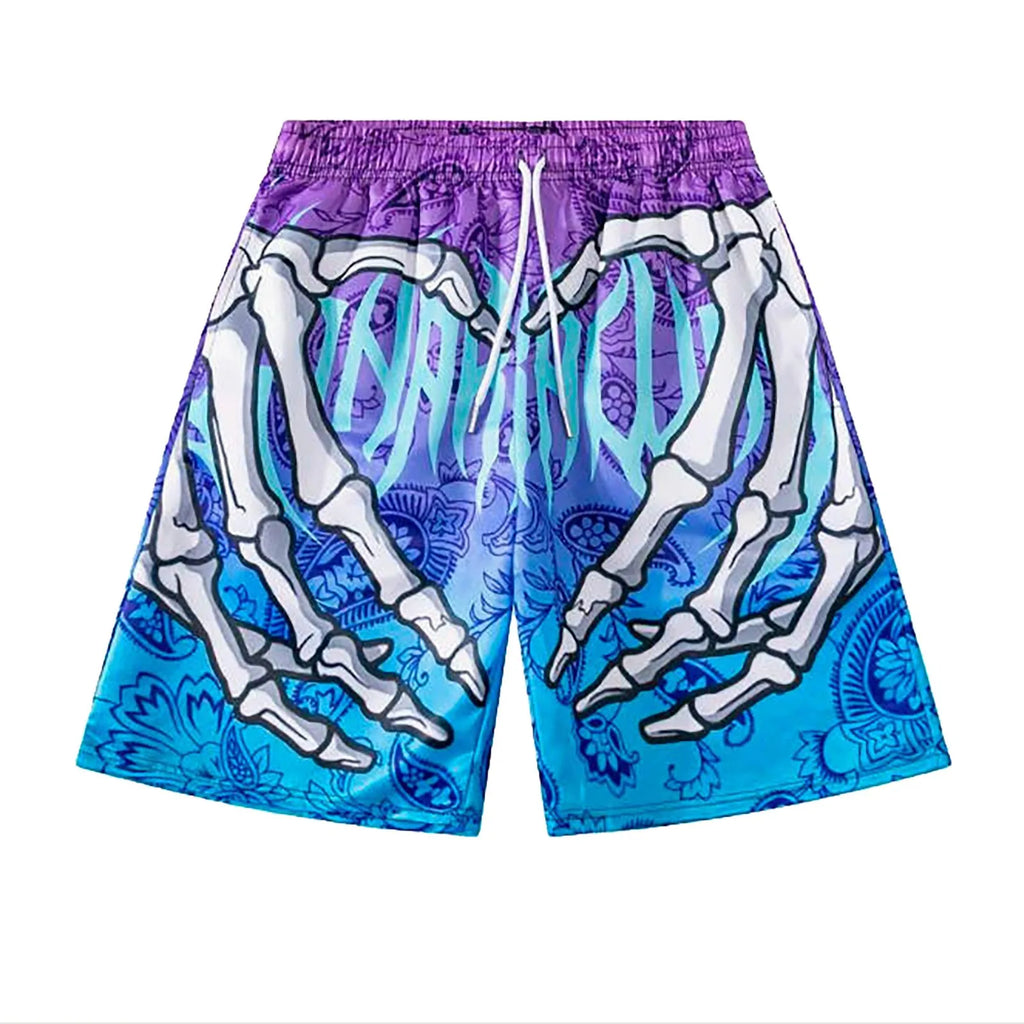 Elastic Waist Jogging Shorts Swim Trunks Board Shorts Summer Beach Shorts With Hand Print Y2k Shorts For Men Ropa Hombre