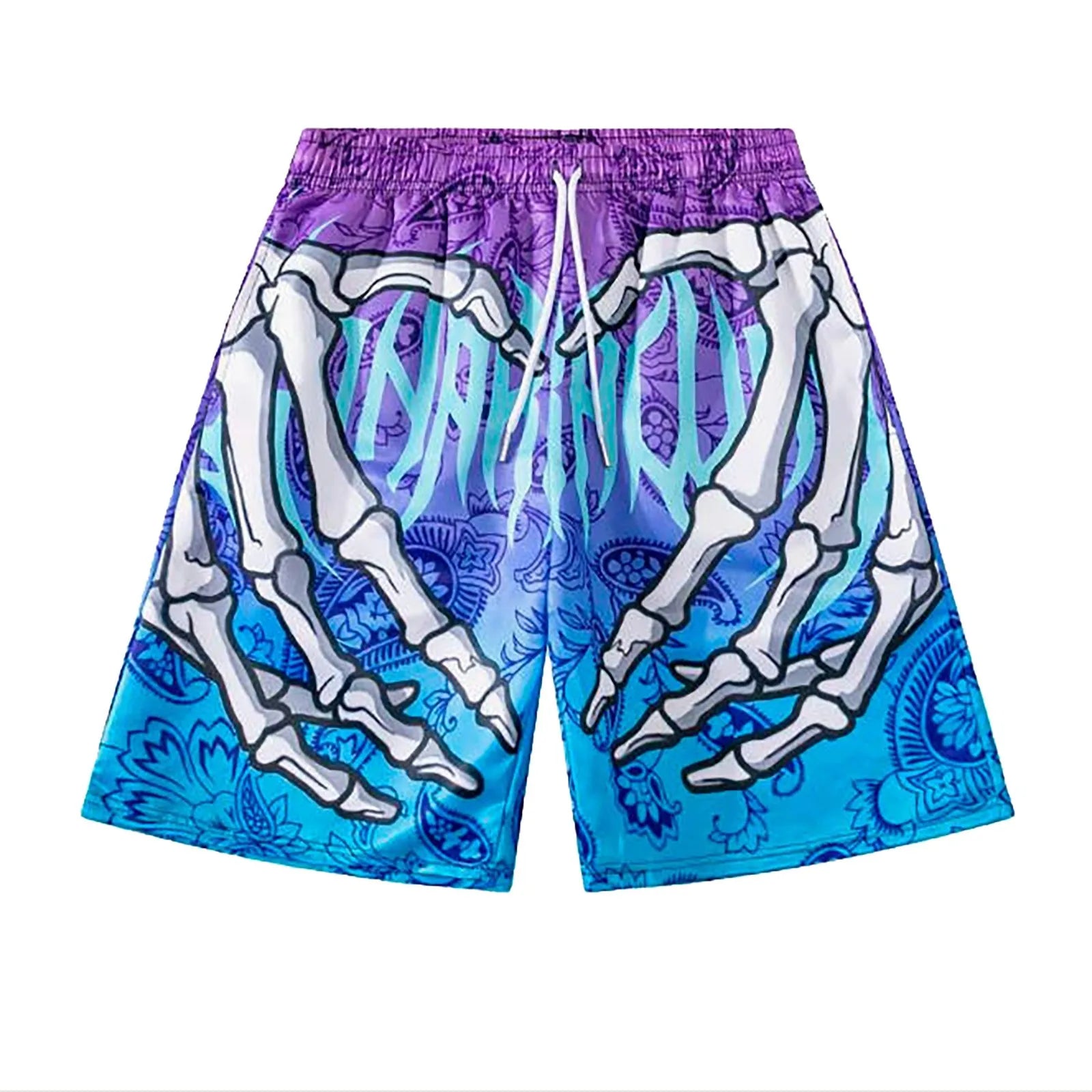 Elastic Waist Jogging Shorts Swim Trunks Board Shorts Summer Beach Shorts With Hand Print Y2k Shorts For Men Ropa Hombre
