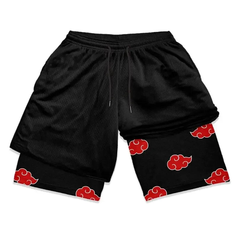 Men's 2 in 1 Anime Graphic Gym Shorts Quick Dry Drawstring Mesh Athletic Running Y2K Shorts Breathable Oversized Elastic Shorts