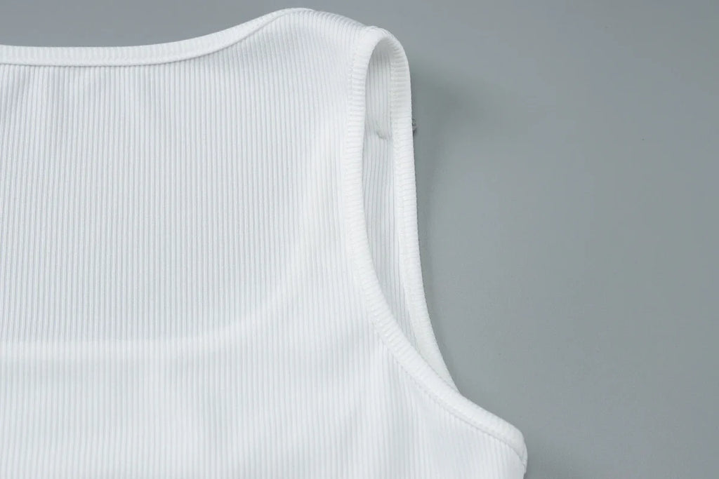 Dulzura Ribbed Sleeveless Crop Tank With Water Droplets Diamond Decorate Sexy Elegant Top Party Club Streetwear Spring Summer