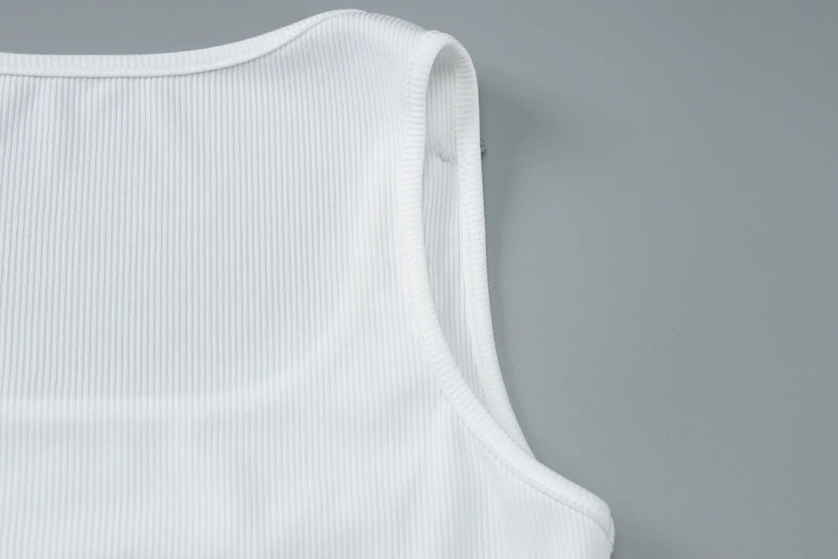 Dulzura Ribbed Sleeveless Crop Tank With Water Droplets Diamond Decorate Sexy Elegant Top Party Club Streetwear Spring Summer