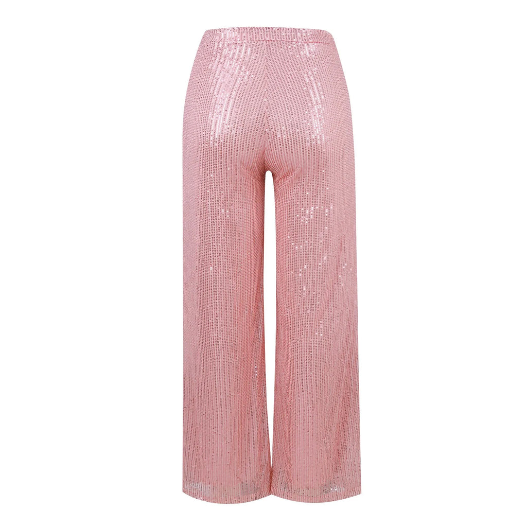 Women's Fashion Solid Color High Waist Sequin Side Zipper Draped Wide Leg Pants Pants for Women Women's Pants Women's Pants 2024