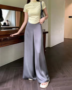 High-Grade Acetate Satin Wide-Leg Pants Women Spring Bell-Bottoms Pants Loose Casual Pants High Waist Oversized Long Pantalons