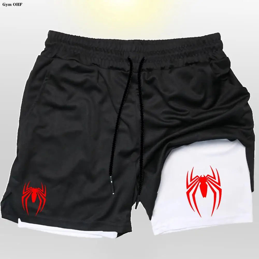 Men's sports shorts, spider print compression shorts, informal, training, running, 2-in-1, Y2K order shipped directly