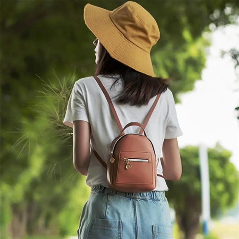 Female Backpack PU Small Teenage Girls Fashion Leisure Zipper Shoulder Bag Knapsack High-capacity Women Mini School Backpack