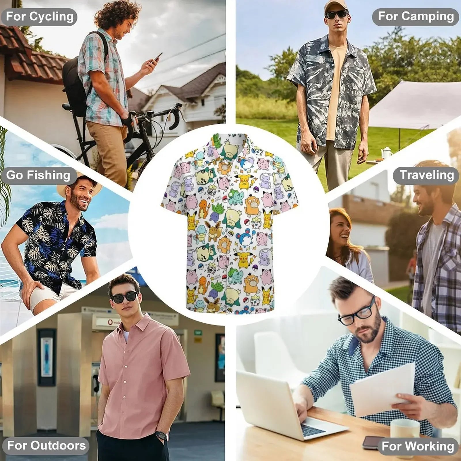 Summer Men's Shirt Cute Animal Print Short Sleeve Shirt Open button Lapel Men's Top Comfortable Casual Men's Shirts