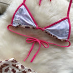 Foamlina American Pure Desire Hottie Strap Leopard Print Bikini Uniform Three-piece Suit Women's Summer Tube Top + Shorts