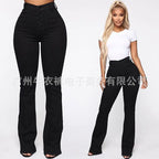 Women's Denim Jeans Button Patch Pocket Washed Long Trousers Cross-Border Wish NK173 Denim Jeans from Mainland China
