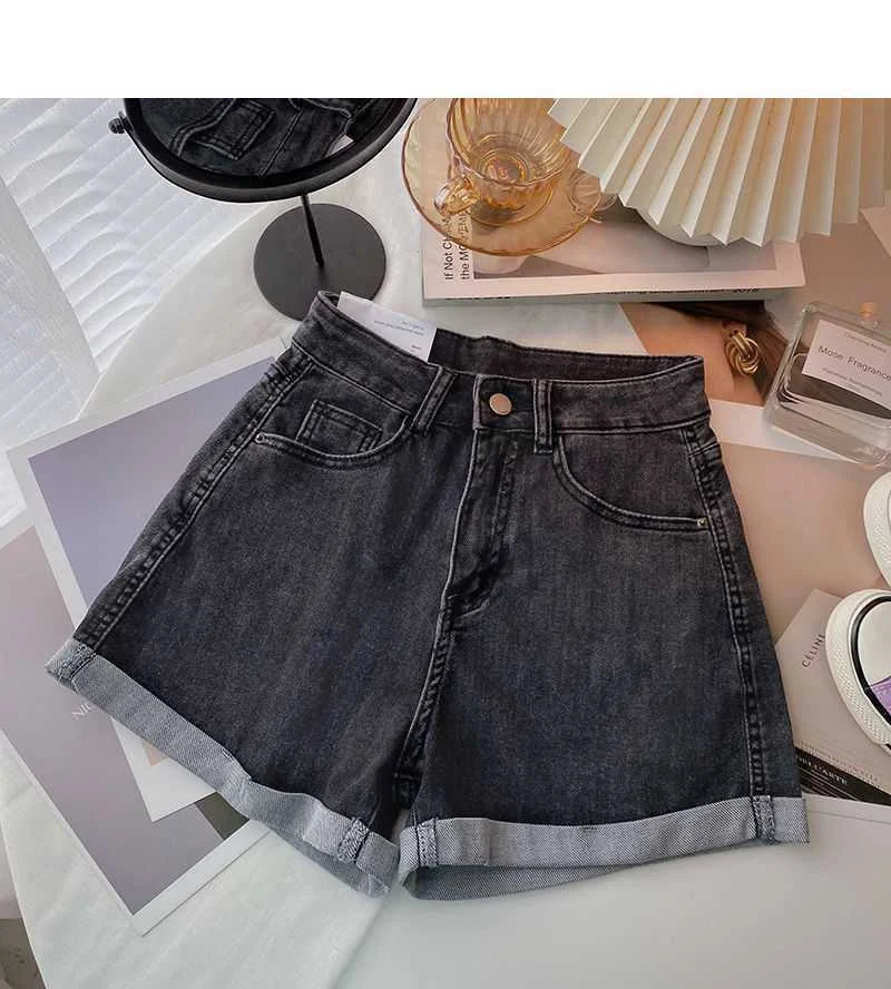 High-waisted Plus-size Women Jeans Student Casual Versatile Trendy A- line Hot Pants Cotton Material Straight Cylinder Style